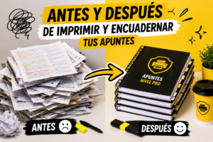 Antes y después de imprimir y encuadernar apuntes