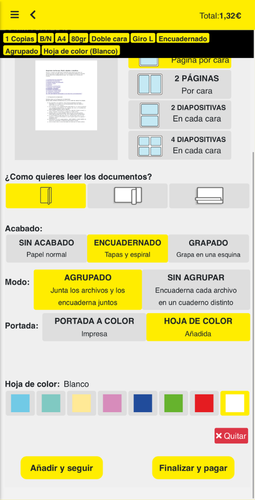 Opciones disponibles para imprimir documentos desde la app